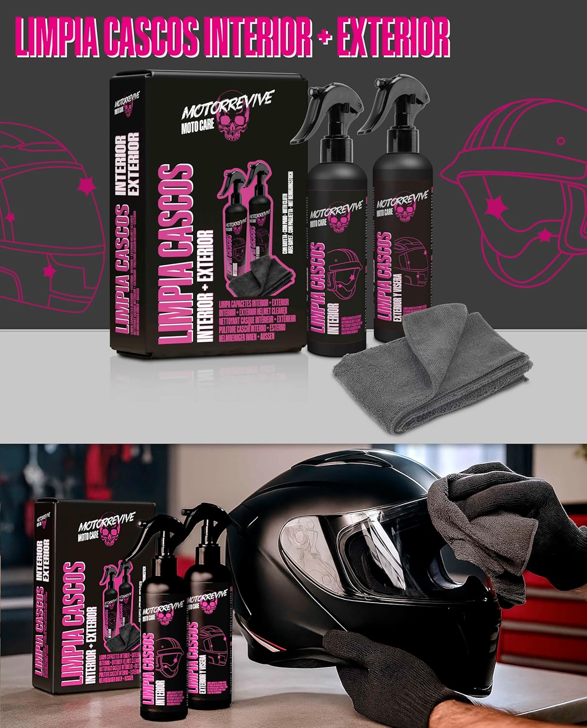 Detalle de Motorrevive Pack Limpieza de Cascos 200+200 ml 🧽