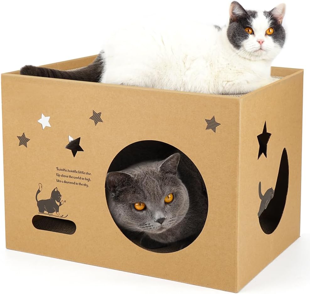 Detalle de Large Cardboard Cat House for Multi-Cat Household (43x30x30cm) – 2-in-1 Scratcher Box