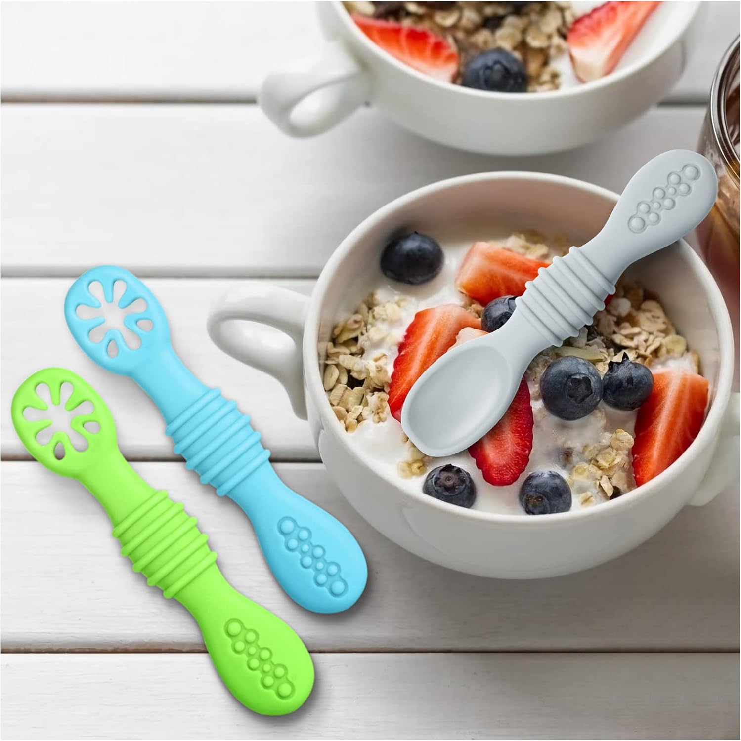 Thumbnail 5 de Vicloon Baby Fork and Spoon Set (3-piece) food-grade silicone weaning utensils for self-feeding