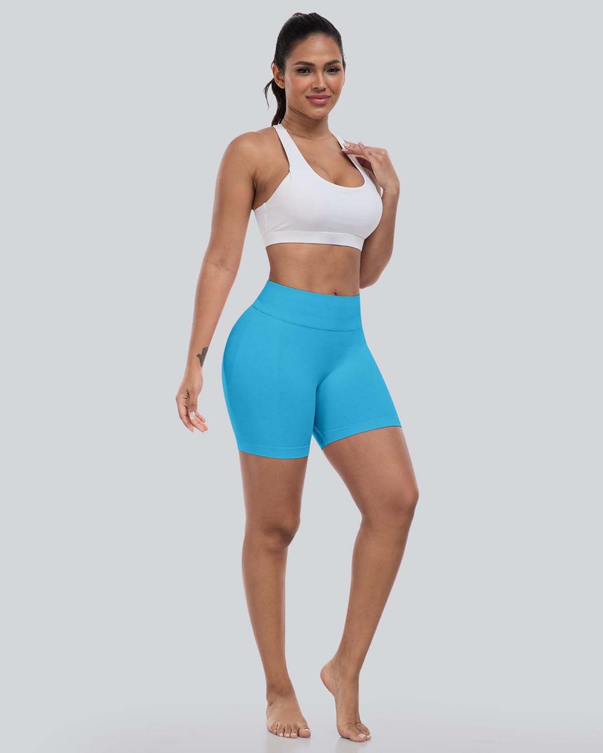 Thumbnail 1 de CHRLEISURE Workout Gym Biker Shorts 4-Piece Set: High-Waisted Scrunch Butt, Seamless & Squat-Proof