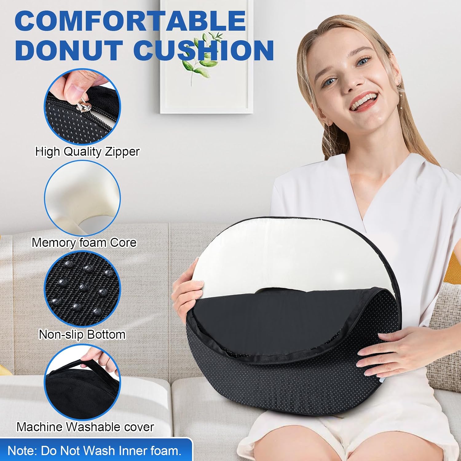Thumbnail 6 de Ecosafeter Donut Cushion Memory Foam – Premium Hemorrhoids, Postpartum, and Coccyx Relief for Office, Car and Wheelchair Seating