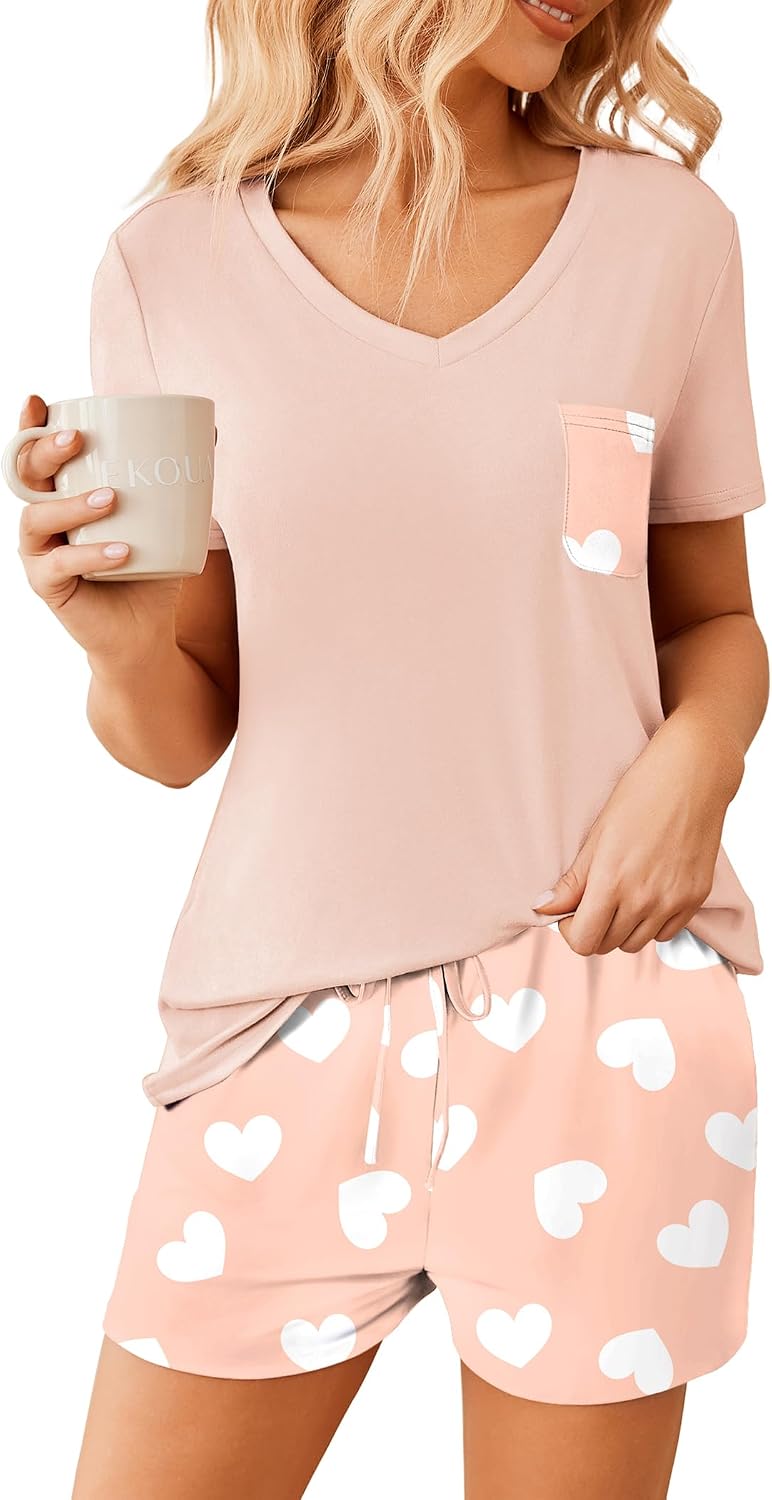 Thumbnail 6 de Ekouaer Women's Pajama Set, Lightweight V-Neck Top and Drawstring Shorts, XS