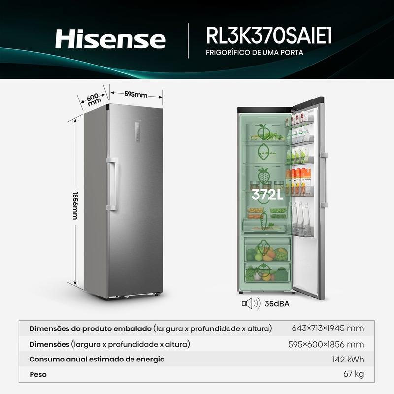 Detalle 2 de Frigorífico Combi Hisense RL3K370SAIE1 Total No Frost | 185,6 cm, 372 L, WiFi