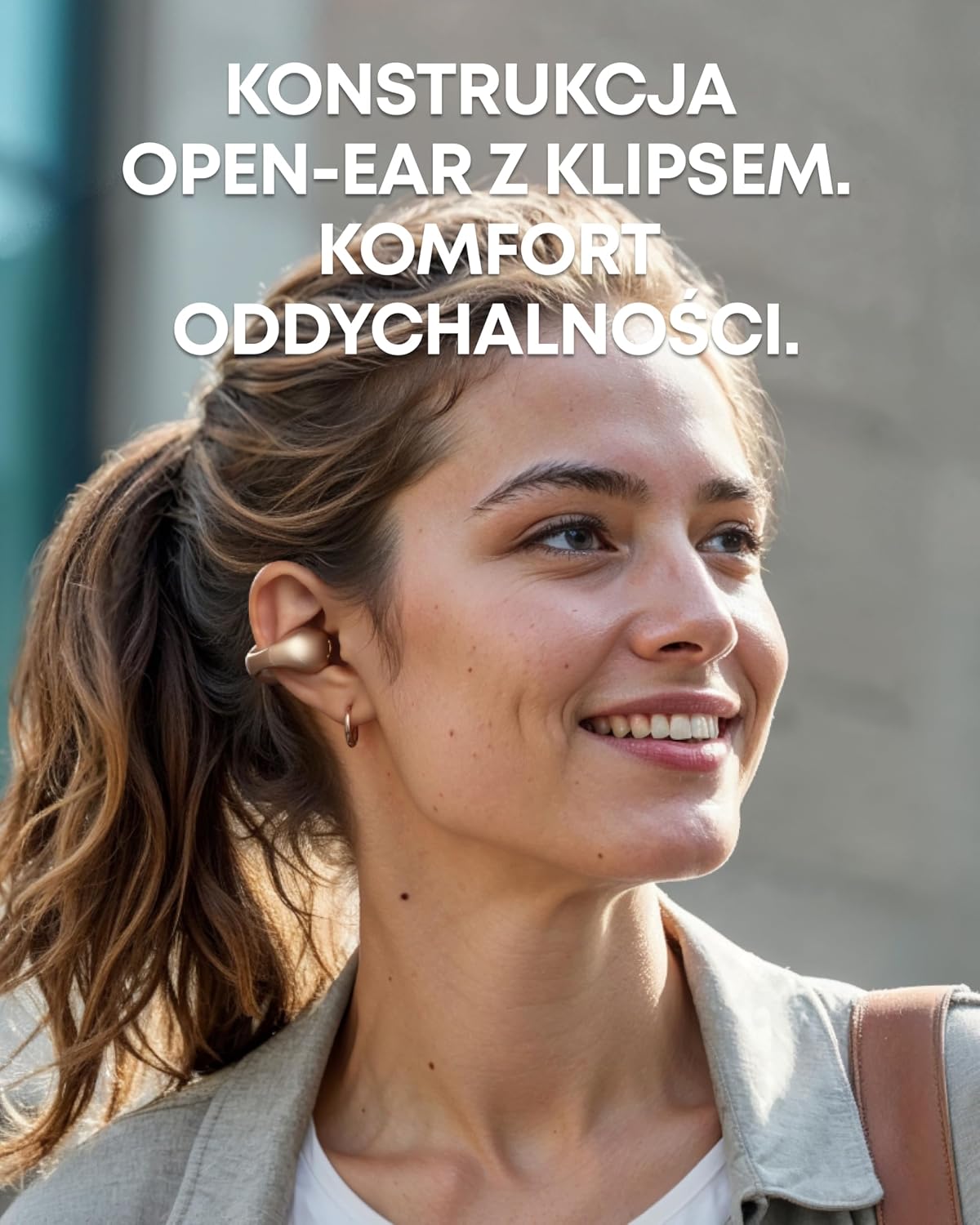 Detalle de Soundcore C40i złote słuchawki otwarte z klipsem, Bluetooth 5.4 i 21 godz.
