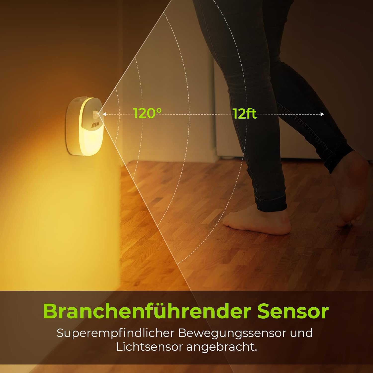 Detalle de AUVON Aufladbares Magnet-Nachtlicht, 2er-Pack – Bewegungs- und Dämmerungssensor