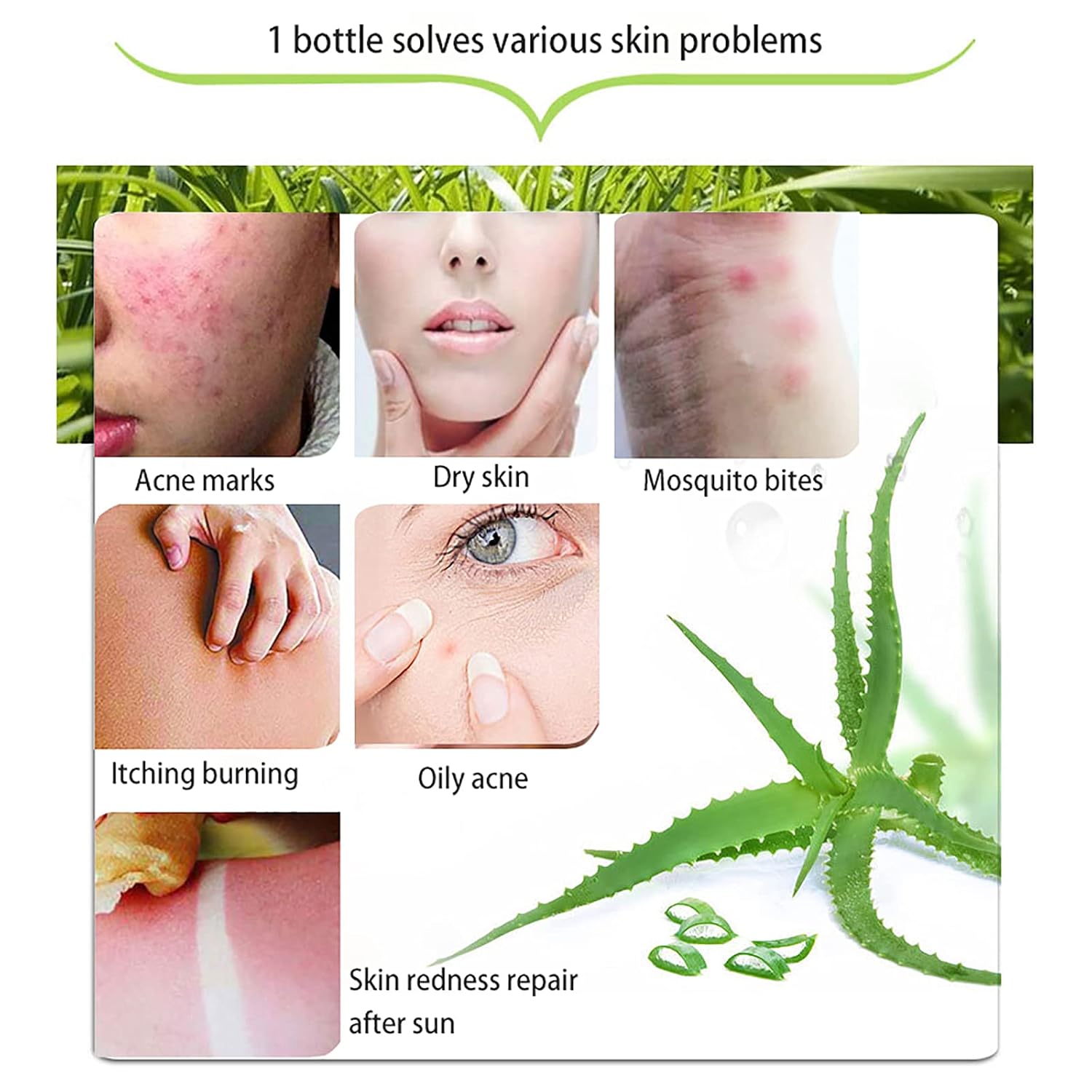 Detalle de ASYBO Aloe Vera Gel 300x2 ml – Natürliches Feuchtigkeitspflege-Gel für Haut, Haar und Narbenreparatur