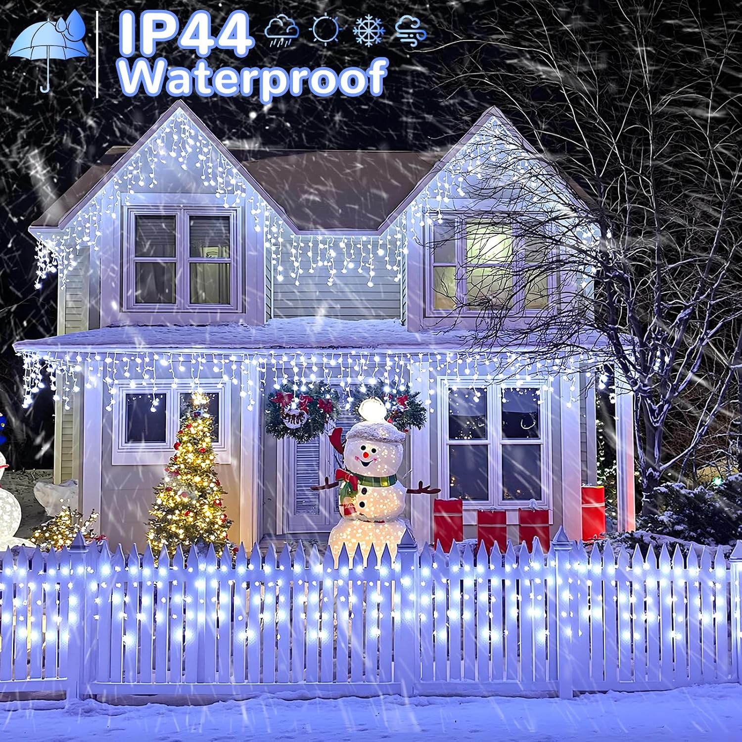 Detalle de Nielfoi BG-CL3M3-306L01 LED Icicle Lights, 33 ft, 400 Cool White LEDs