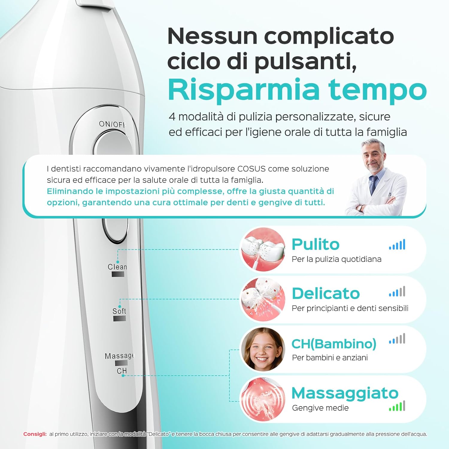 Thumbnail 2 de COSLUS C20 idropulsore dentale portatile senza fili ricaricabile IPX7, 300 ml