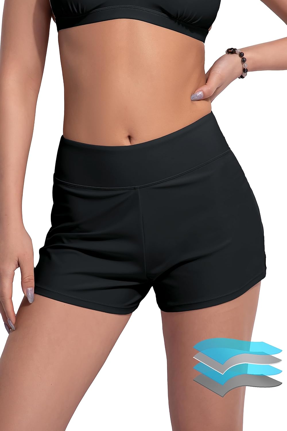 Detalle de Beautikini Period Swimwear Menstrual Leakproof Swim Shorts (3” High Waist) Quick-Dry Bathing Suit Bottoms