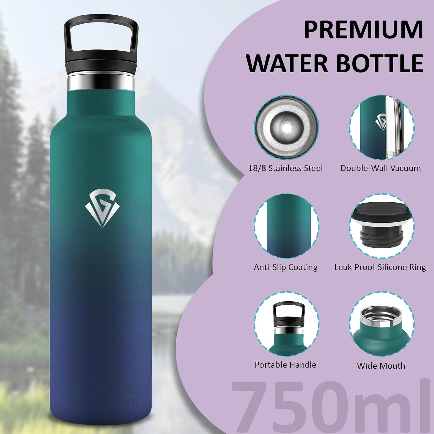 Detalle 2 de Botella Agua Acero Inoxidable 0,75 L sin BPA