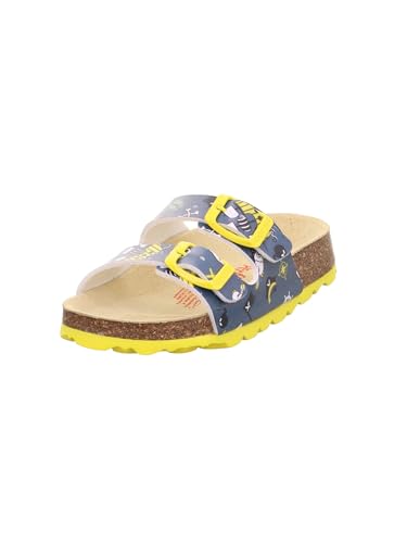 Detalle de Superfit Jungen FUSSBETTPANTOFFEL Blau/Gelb 8180 – Orthopädisches Tiefbett mit Lederinnensohle