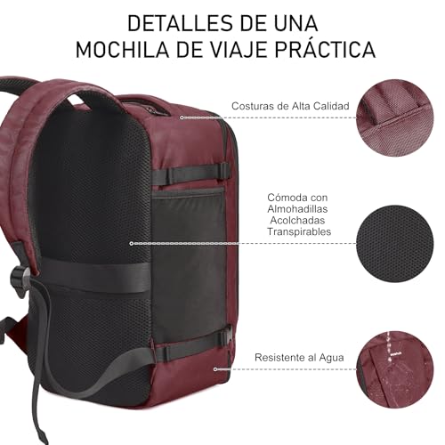 Thumbnail 7 de ECOHUB Mochila de cabina para avión Ryanair (40x20x25) con 13 compartimentos y 20L, roja, reciclada