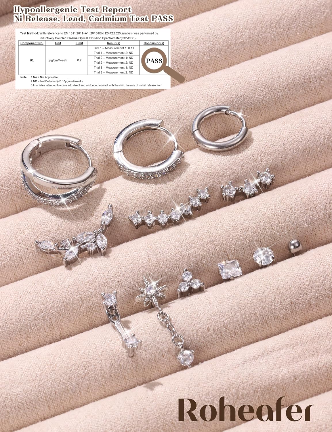 Thumbnail 3 de Roheafer 12-tlg. Helix-Piercing Set aus 316L-Chirurgenstahl mit Flatback, Huggie-Hoops & verstellbarem Jacket (Gold/Silber)