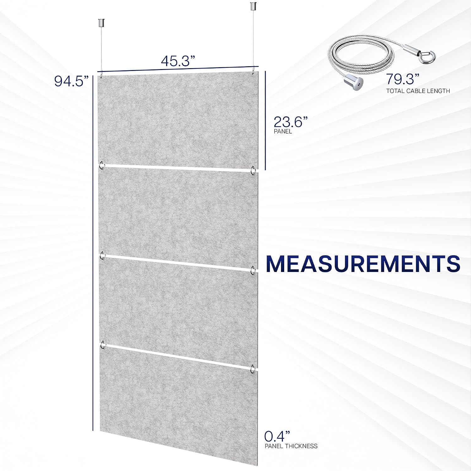 Thumbnail 1 de VIVO PP-C45G Acoustic Hanging Panels, 45 x 95 in, Light Gray, 4-Pack