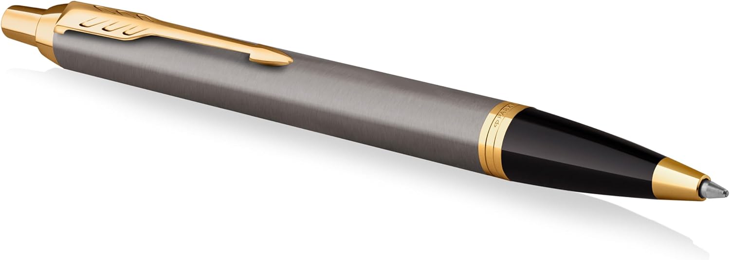 Parker IM penna a sfera laccata grigia con pennino dorato, punta media e inchiostro blu