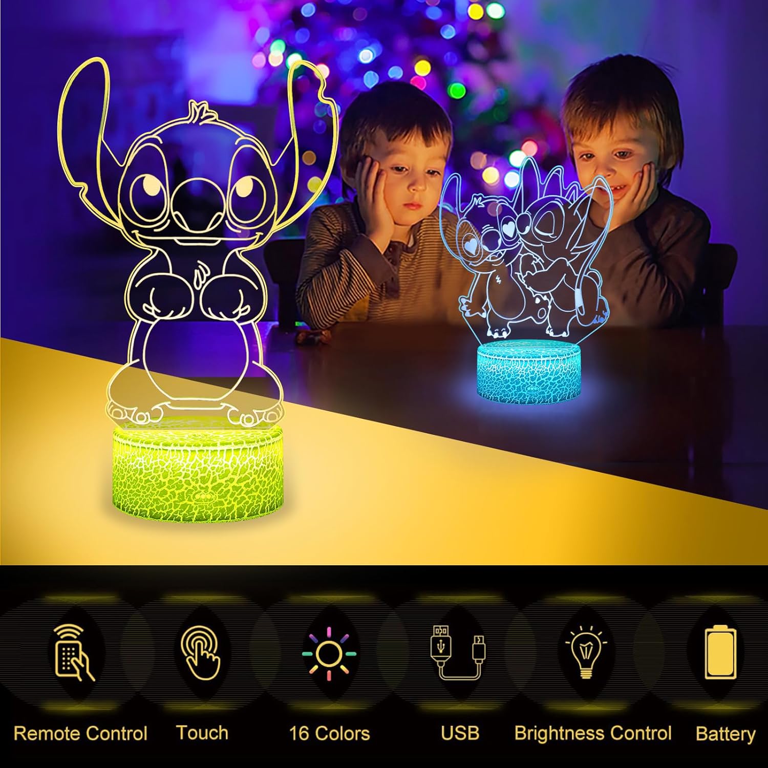 Thumbnail 3 de Stitch Lamp (2 Patterns) – 3D LED Night Light for Girls’ Room