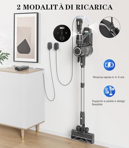 Detalle de Aspirapolvere Senza Fili Syntecno: Scopa Elettrica Potente, Silenziosa e Anti-Intreccio per Peli di Animali
