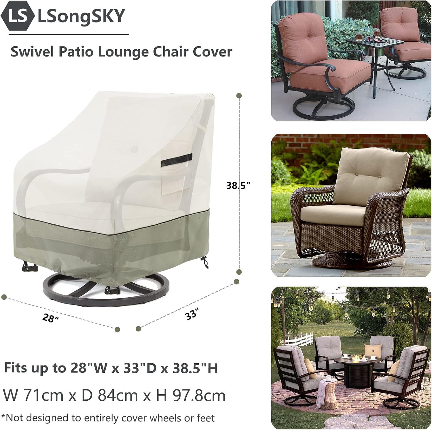 Detalle de LSongSKY XZY-2037-LvS2P-M Swivel Rocker Chair Covers, 2-Pack