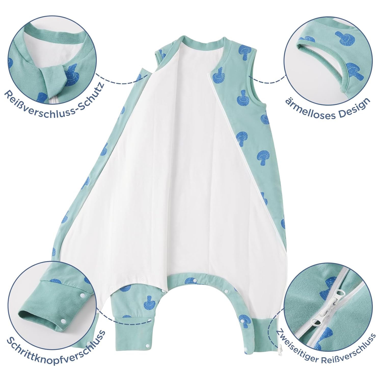 Detalle 2 de Duomiaomiao Schlafsack mit Füßen 1,5 TOG aus 100% Baumwolle für Jungen (2–3 Jahre)