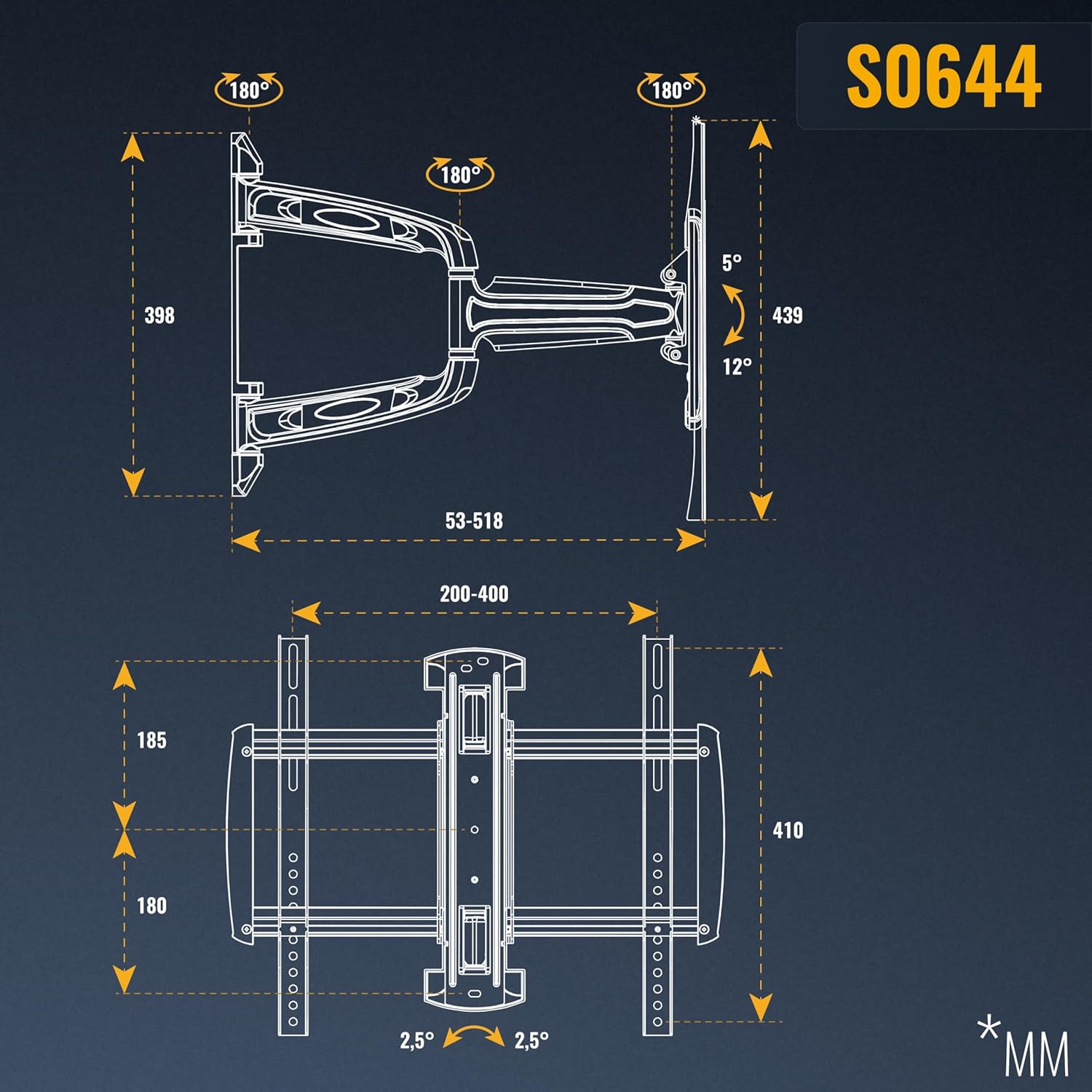 Thumbnail 6 de RICOO S0644 TV-Wandhalterung: Schwenk- und Neigbar für 32–55 Zoll, VESA 400x400, max. 35 kg