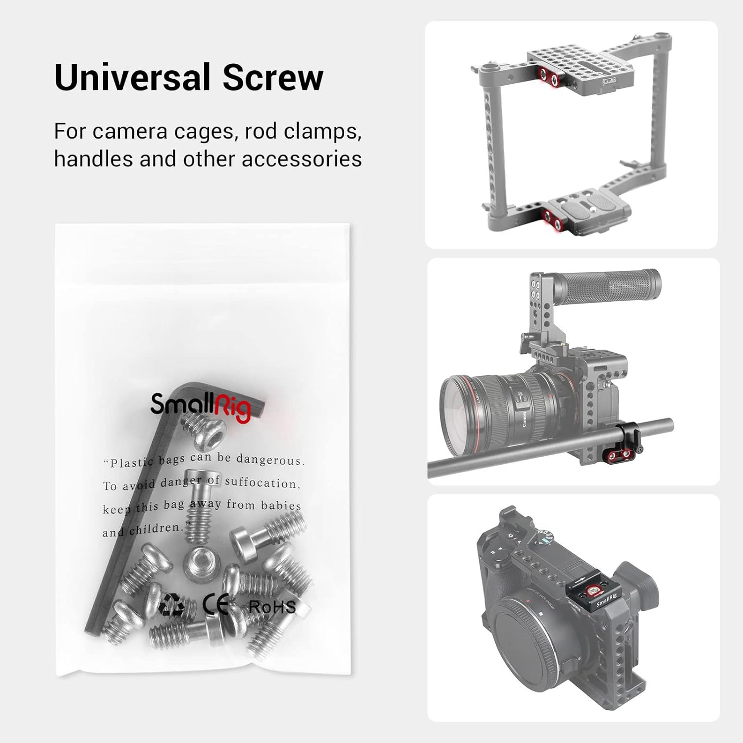 Detalle de Set SMALLRIG da 12 viti 1/4" esagonali (1713) per gabbie DSLR e accessori