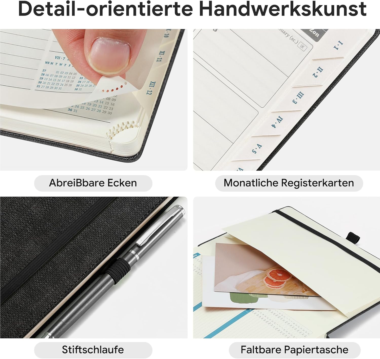 Thumbnail 5 de IN-LUXPRO Kalender 2026/2027 – Wochenplaner im A5-Format (18 Monate) mit Ausgaben & Notizseiten, Vegan-Leder, Schwarz