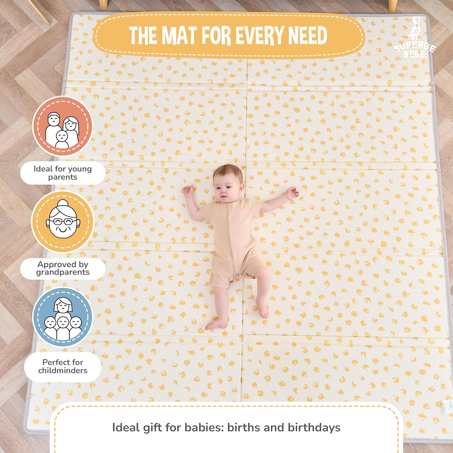 Thumbnail 3 de Tapis d'éveil Bébé Pliable Épais Réversible 180x200x1,5 cm – Grand tapis de jeu Montessori non toxique