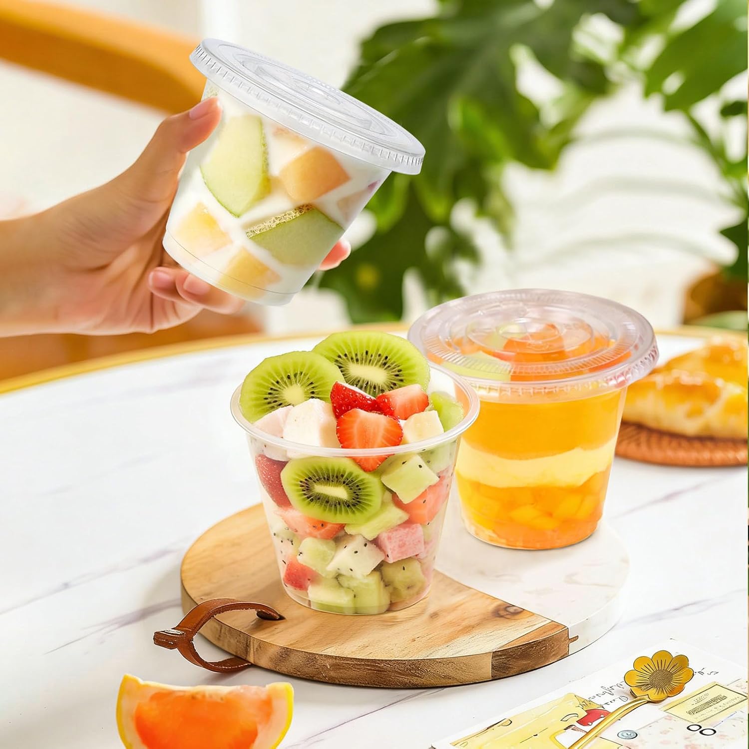 Thumbnail 4 de Clawsoff 9 oz Plastic Cups with Flat Lids (50 Pack) – Clear, BPA-Free, Disposable Parfait Cups