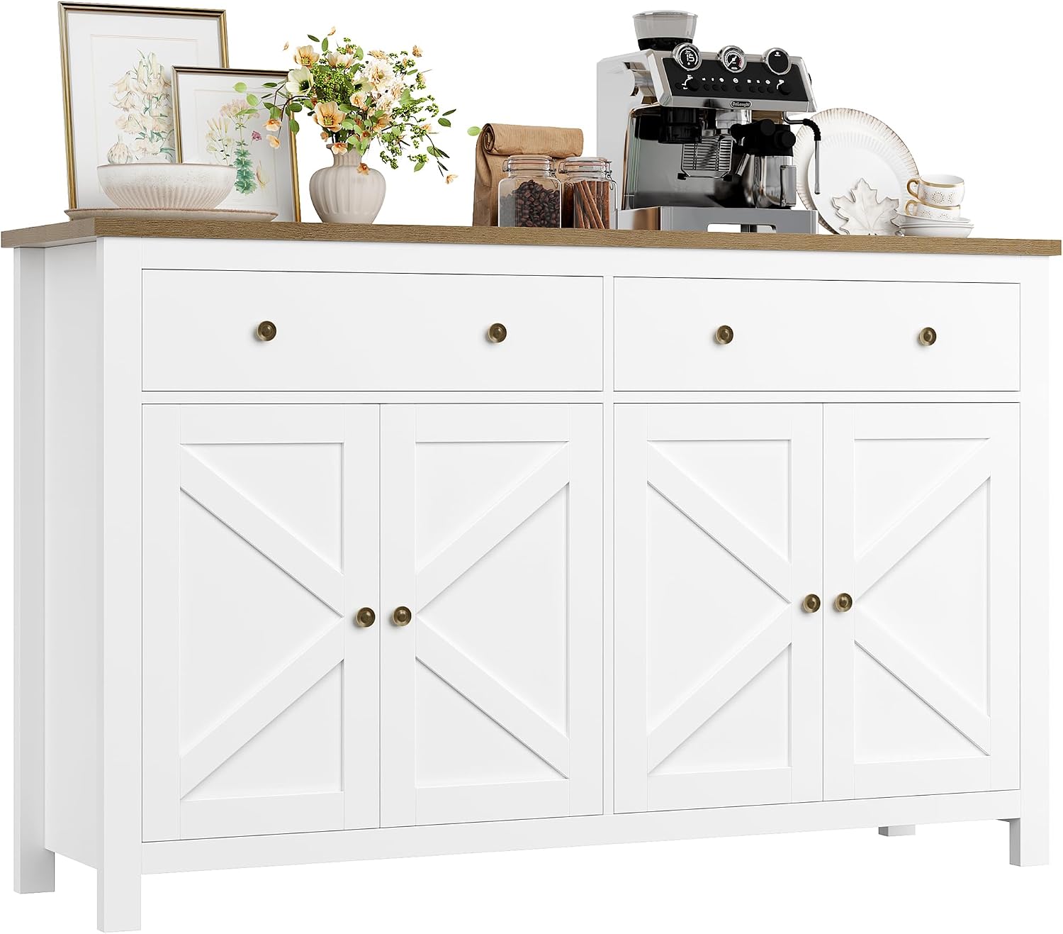 Detalle de FirFurd P262 140cm Sideboard, White with 2 Drawers, 4 Doors and Adjustable Shelves