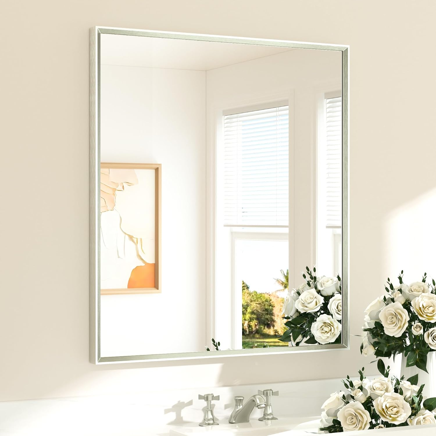 Detalle de TETOTE Brushed Nickel 32" x 36" Vanity Mirror 🪞
