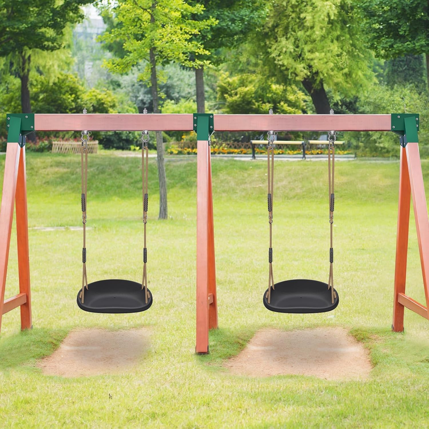 Thumbnail 4 de BeneLabel Swing Seat for Kids: soft plastic bucket swing with high back and adjustable rope (blue elephant)