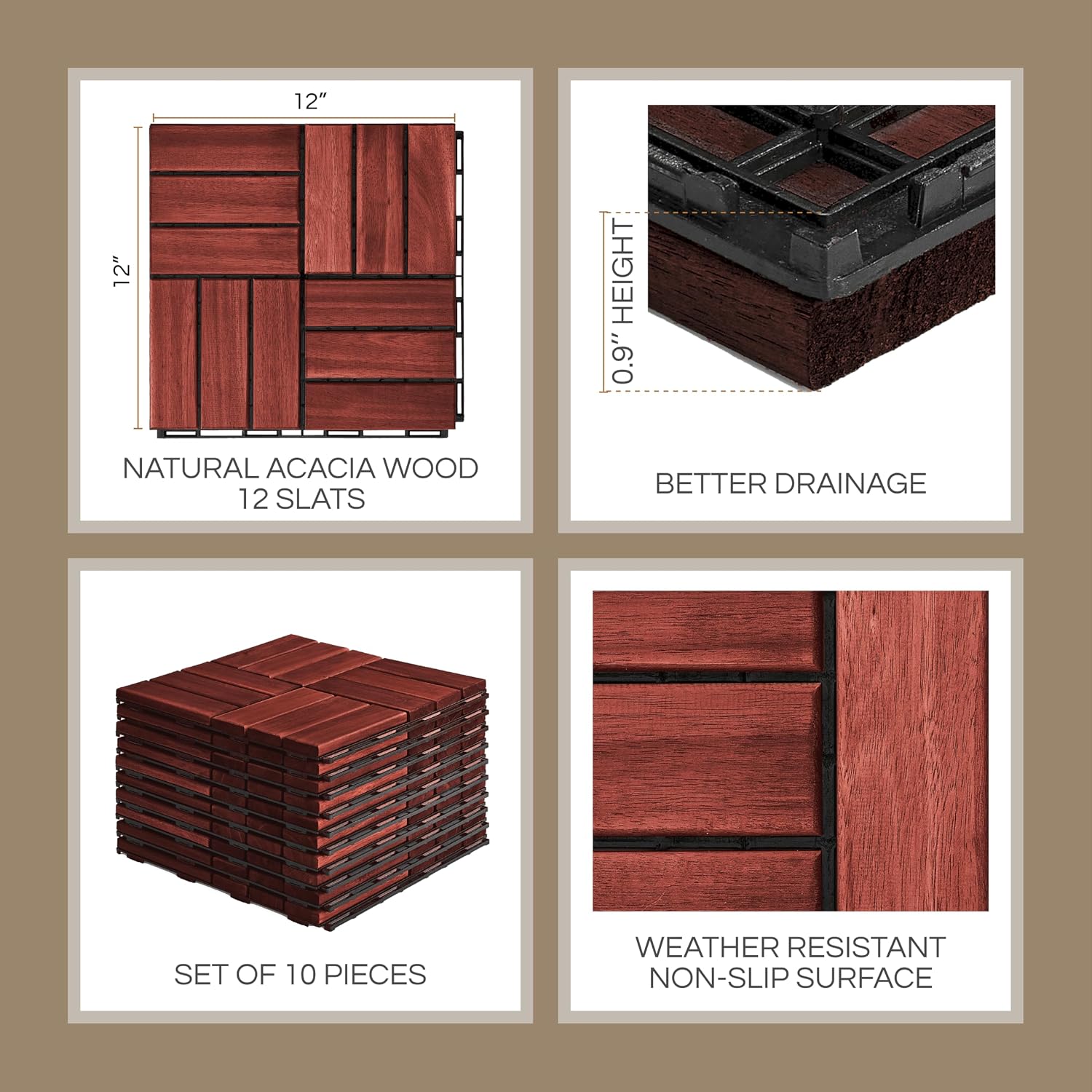 Detalle de THYOI Interlocking Deck Tiles Acacia Wood