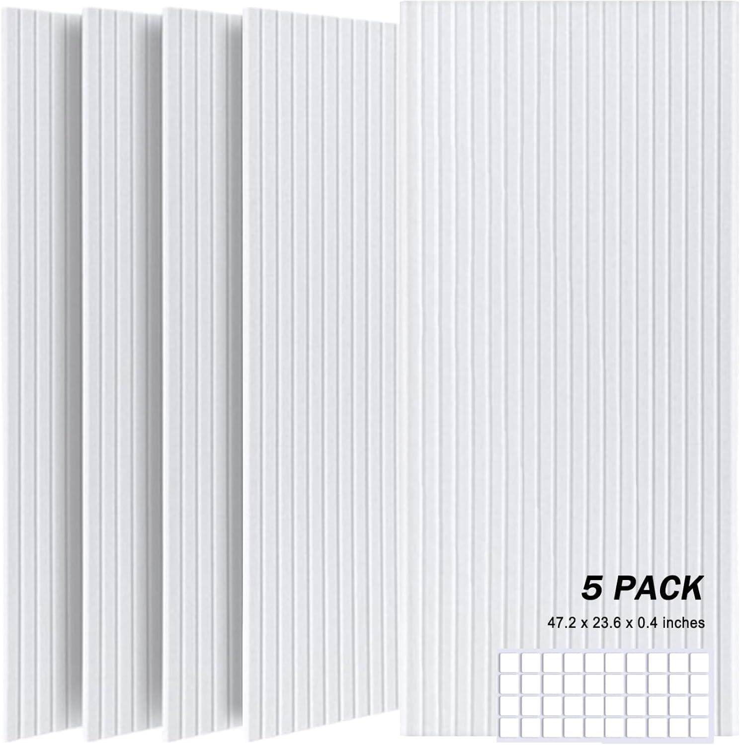Detalle de JVJVJ Large Acoustic Panels, 48 x 24 x 0.4 in, White, Set of 5