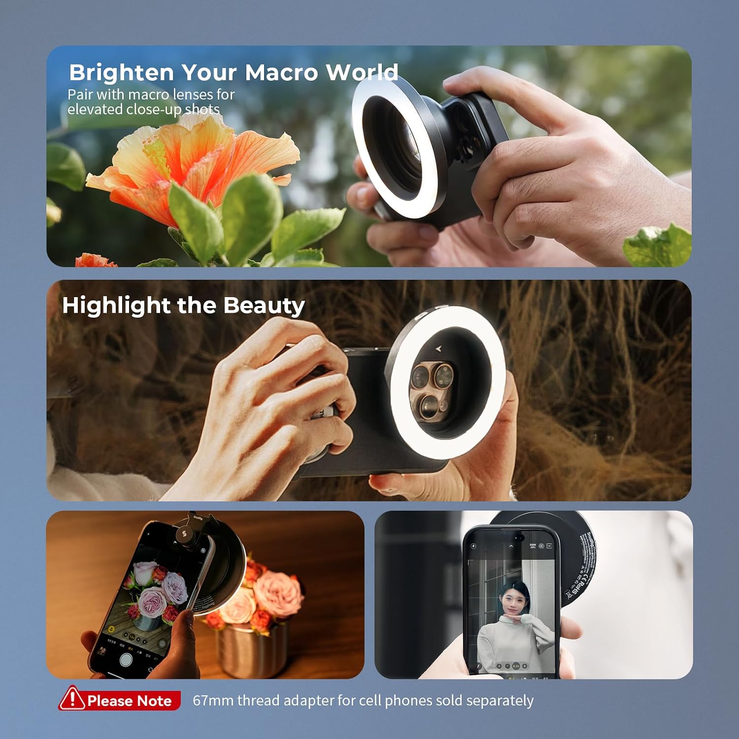 Thumbnail 6 de SMALLRIG Vibe P30 67mm Ring LED Videoleuchte – Zweifarbiges Licht mit CRI ≥90 für mobile Content-Produktion