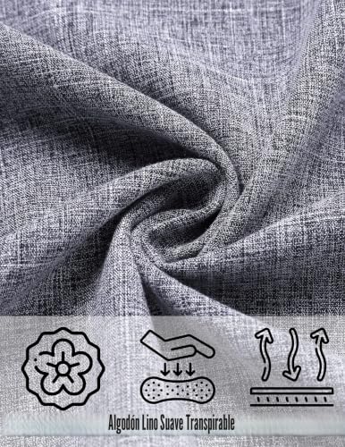 Thumbnail 4 de COOFANDY Camisa de Lino para Hombre, manga corta, azul grisáceo oscuro, XL