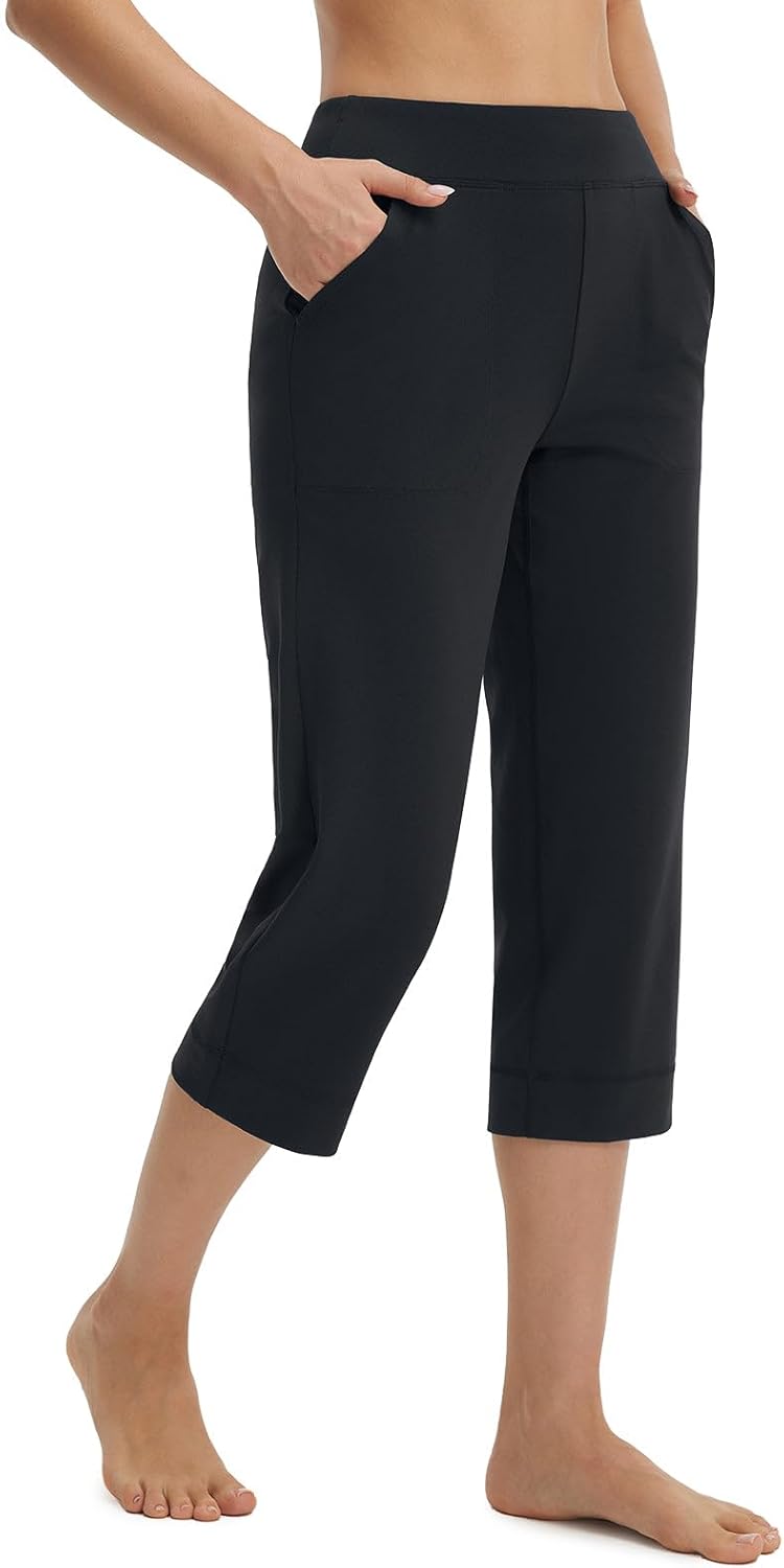 Detalle de Baleaf Women's Capri Pants: High Waisted, Straight-Leg Yoga Capris with Pockets (21")