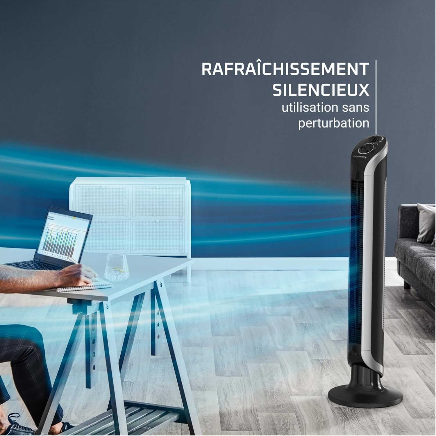 Detalle de Rowenta Eole Infinite Ventilateur colonne : rafraîchissement puissant et silencieux, 180° d’oscillation