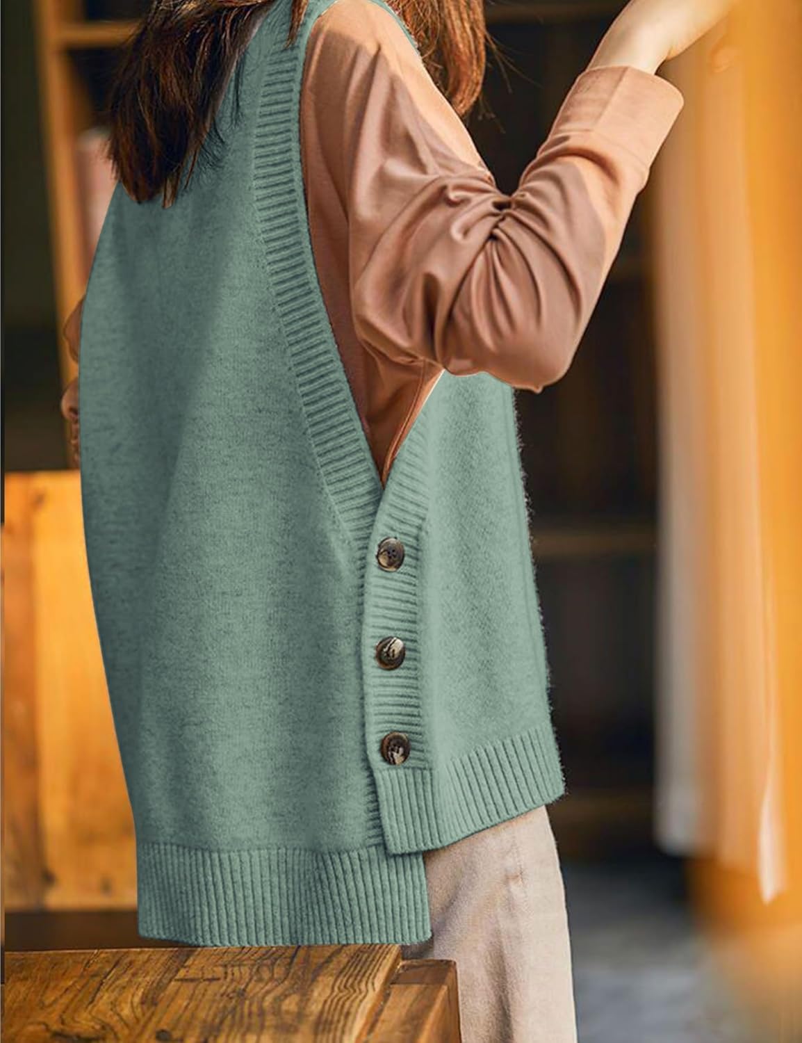 Detalle 2 de Mingzhu Women's Sweater Vest, Ribbed Knit