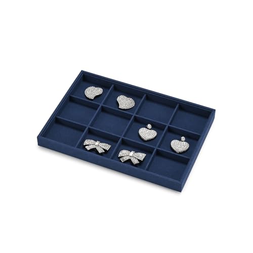 Detalle de Oirlv Bandeja organizadora de joyería de microfibra azul (12 cuadrículas)