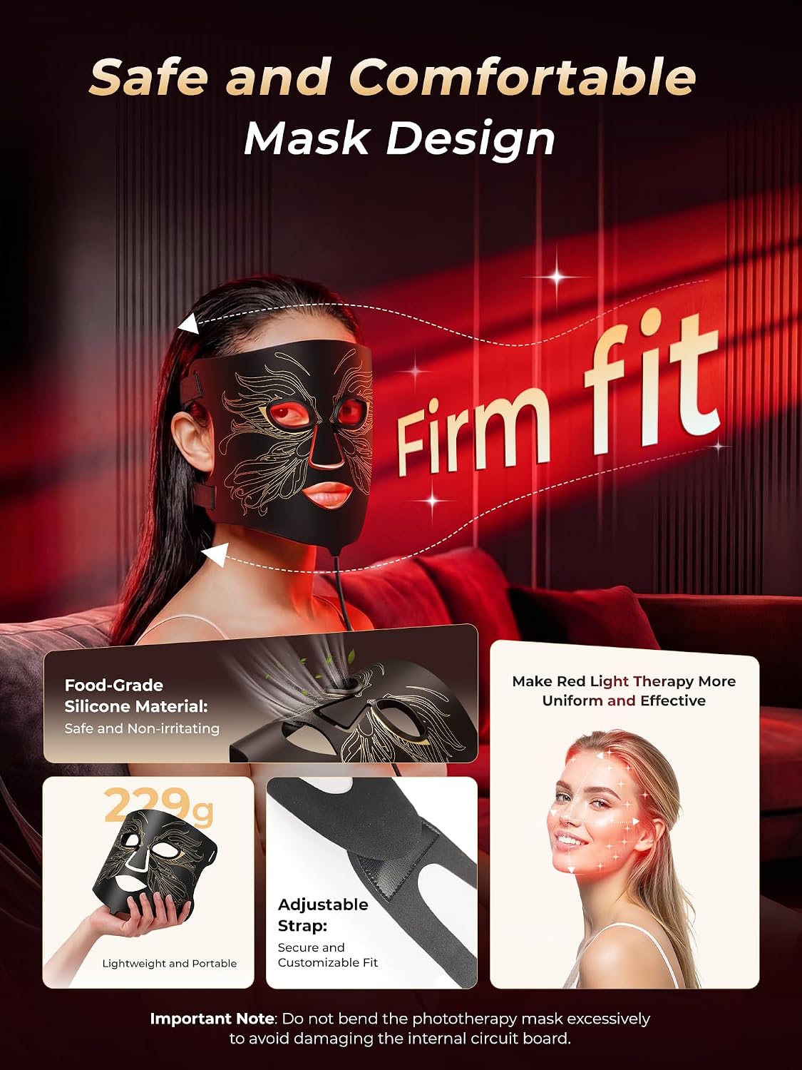 Thumbnail 4 de 7-in-1 Red Light Therapy Mask for Face & Neck (324 LEDs) with Skin-Friendly Silicone