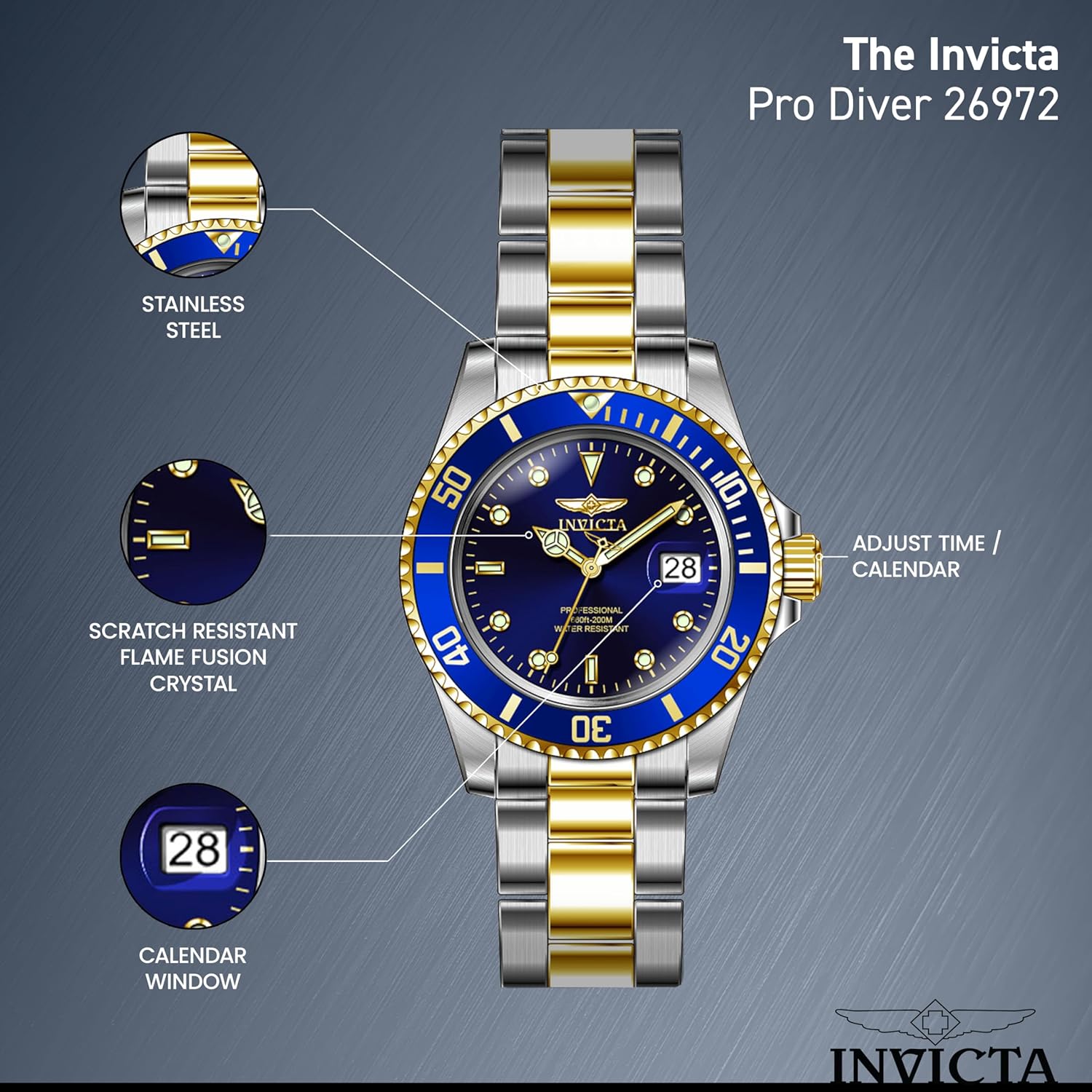 Thumbnail 3 de Invicta Pro Diver Montre Homme – Mouvement Quartz, Acier Inoxydable, 40 mm, cadran bleu