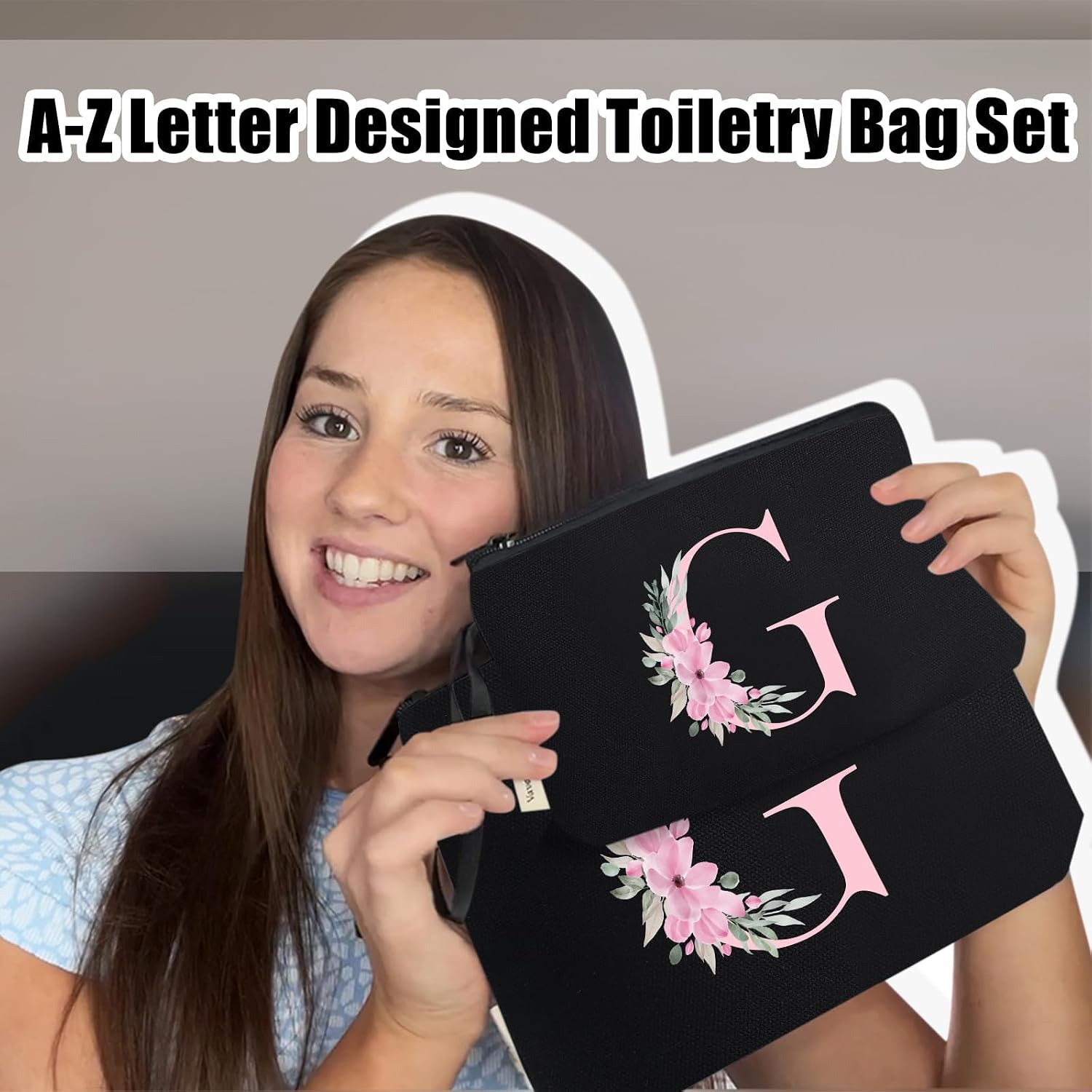 Thumbnail 5 de Vavabox 2 Initial Toiletry Bags Set (Black) – canvas travel toiletry organisers with handle