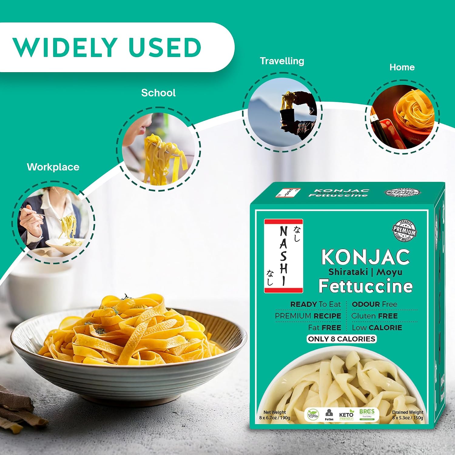 Detalle de Nashi Shirataki Konjac Fettuccine 8×190g 🍝