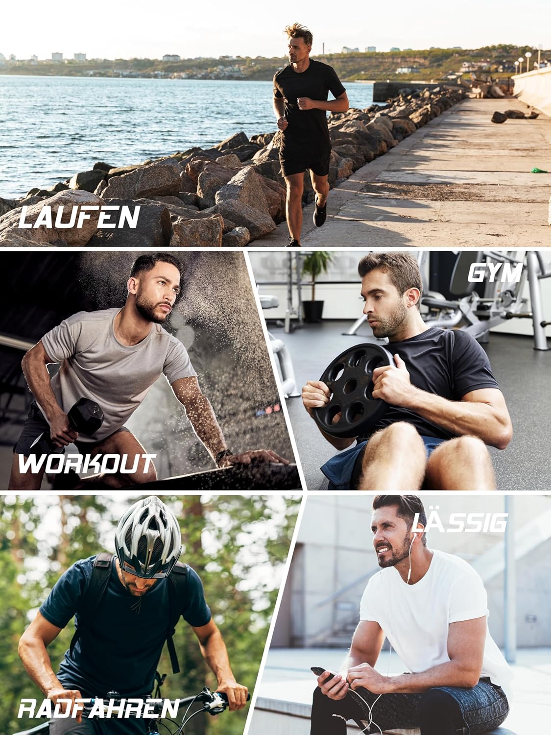Thumbnail 6 de E-LIINJOYE 5 Pack: Mens Sport T-Shirts – Moisture-Wicking, Quick-Dry Short Sleeves