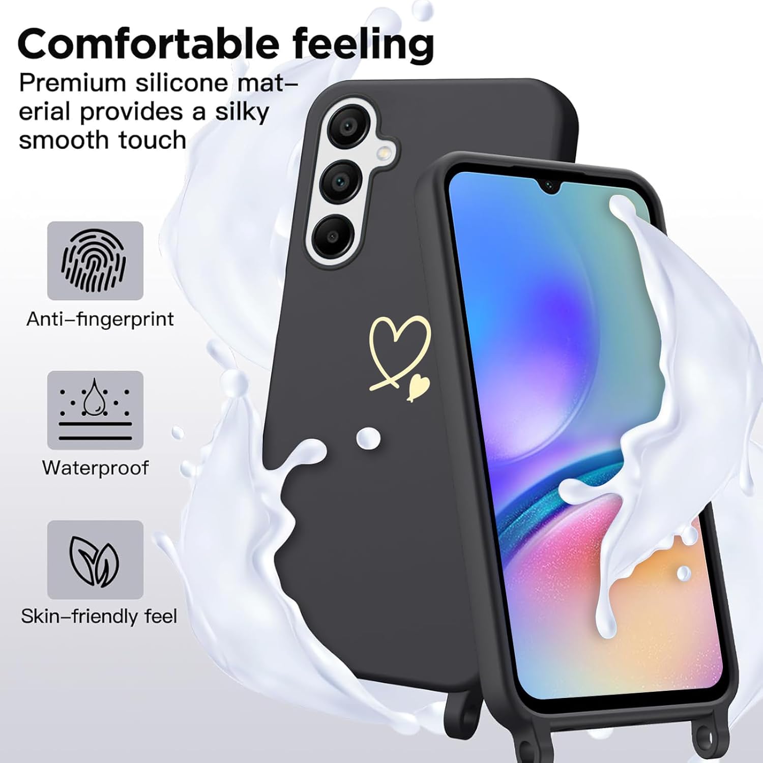 Thumbnail 1 de Yichxu Handyband-Hülle für Samsung Galaxy A05s mit Band – Herz Design, Silikonhülle mit Kette, schutzhafte Liquid Silicone Case