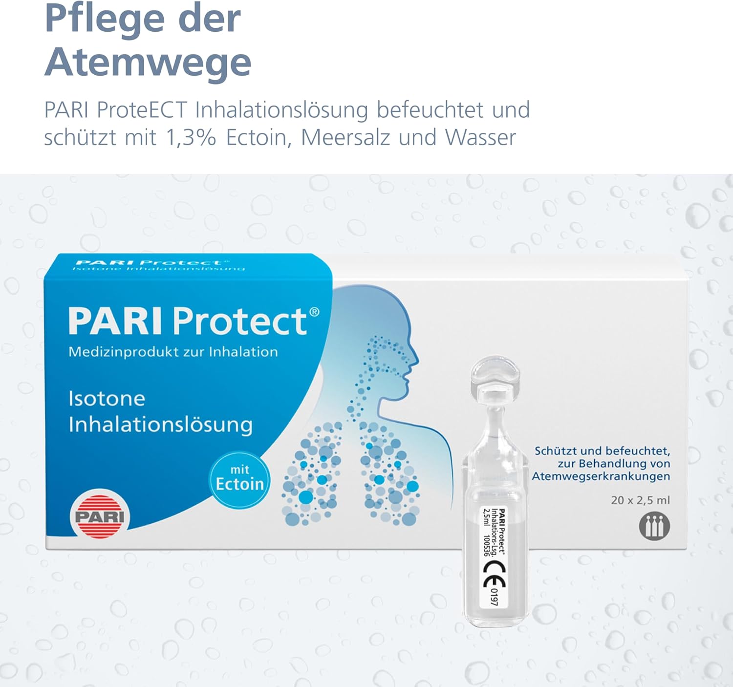 Detalle de PARI Protect Isotonische Kochsalzlösung zum Inhalieren – 20 Ampullen à 2,5 ml