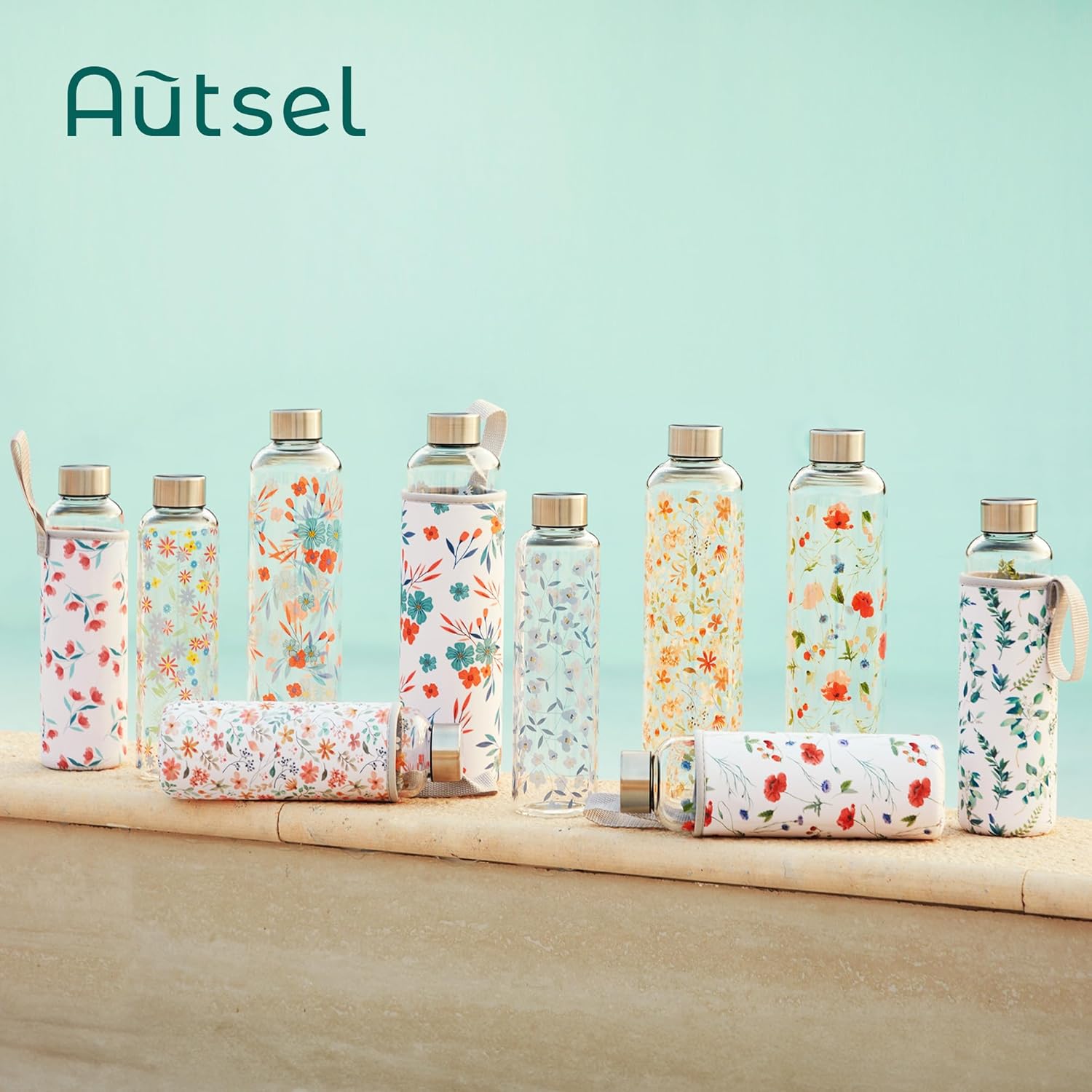 Thumbnail 6 de Autsel 1 Liter Glasflasche mit Neopren-Hülle – Borosilikat, auslaufsichere Abdeckung
