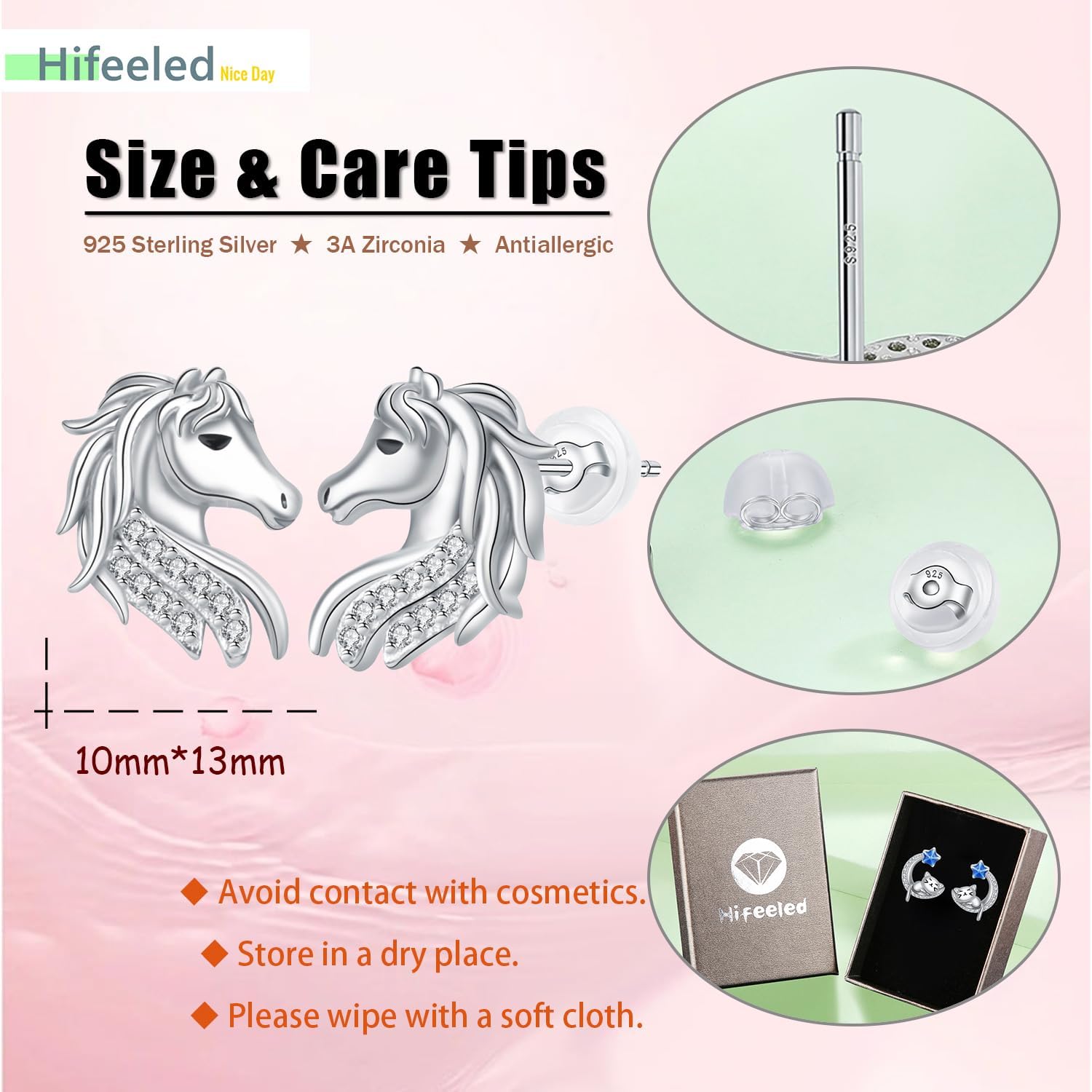 Thumbnail 4 de Hifeeled Boucles d'oreilles Femme Argent Sterling 925 – Cheval motif, hypoallergénique, cadeau élégant