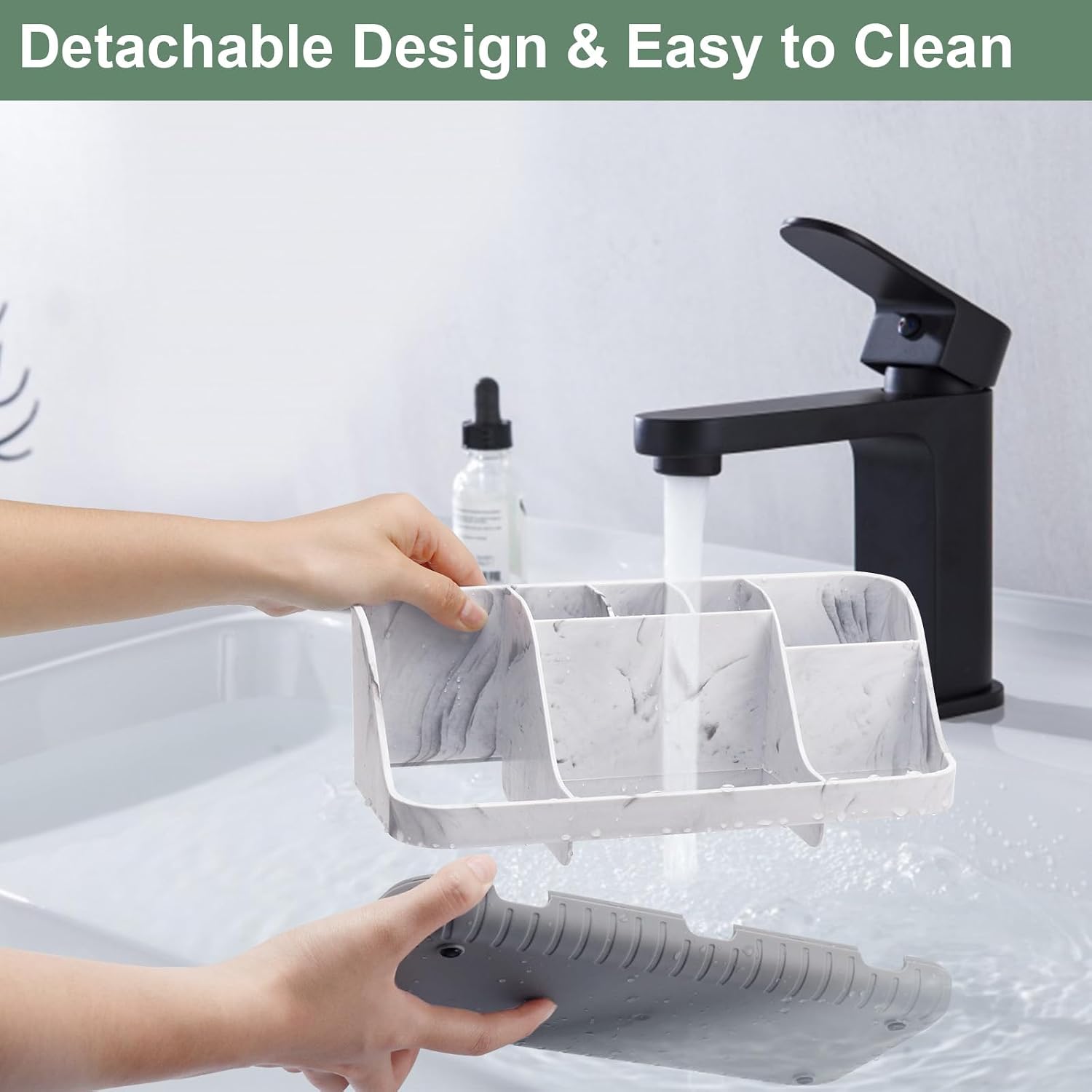 Detalle de GFWARE Bathroom Countertop Organizer Toothbrush Holder, Marble Grey, 7 Compartments