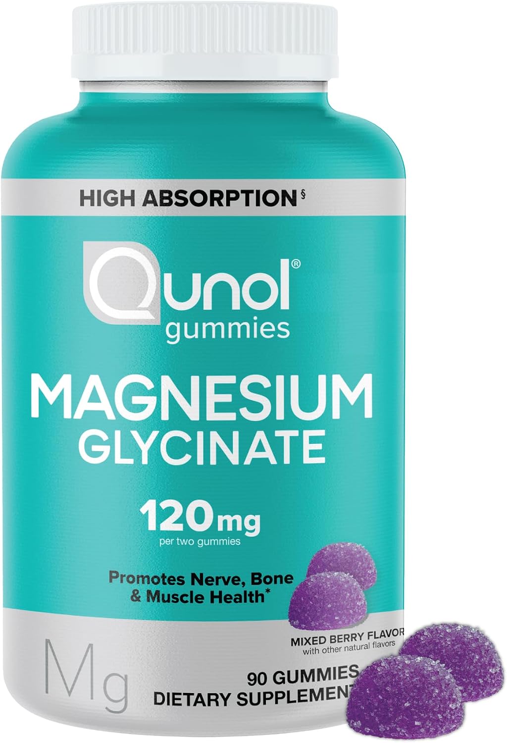 Detalle de Qunol Magnesium Glycinate Gummies, 120 mg, Vegetarian, 90 Count